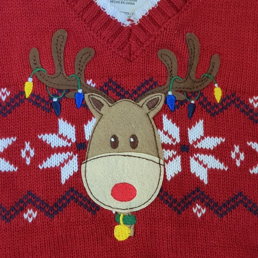18M Izod Christmas Reindeer Red Sweater Vest Holiday Animal Lights Soft